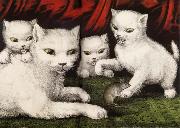 Currier and Ives Three little white kitties painting